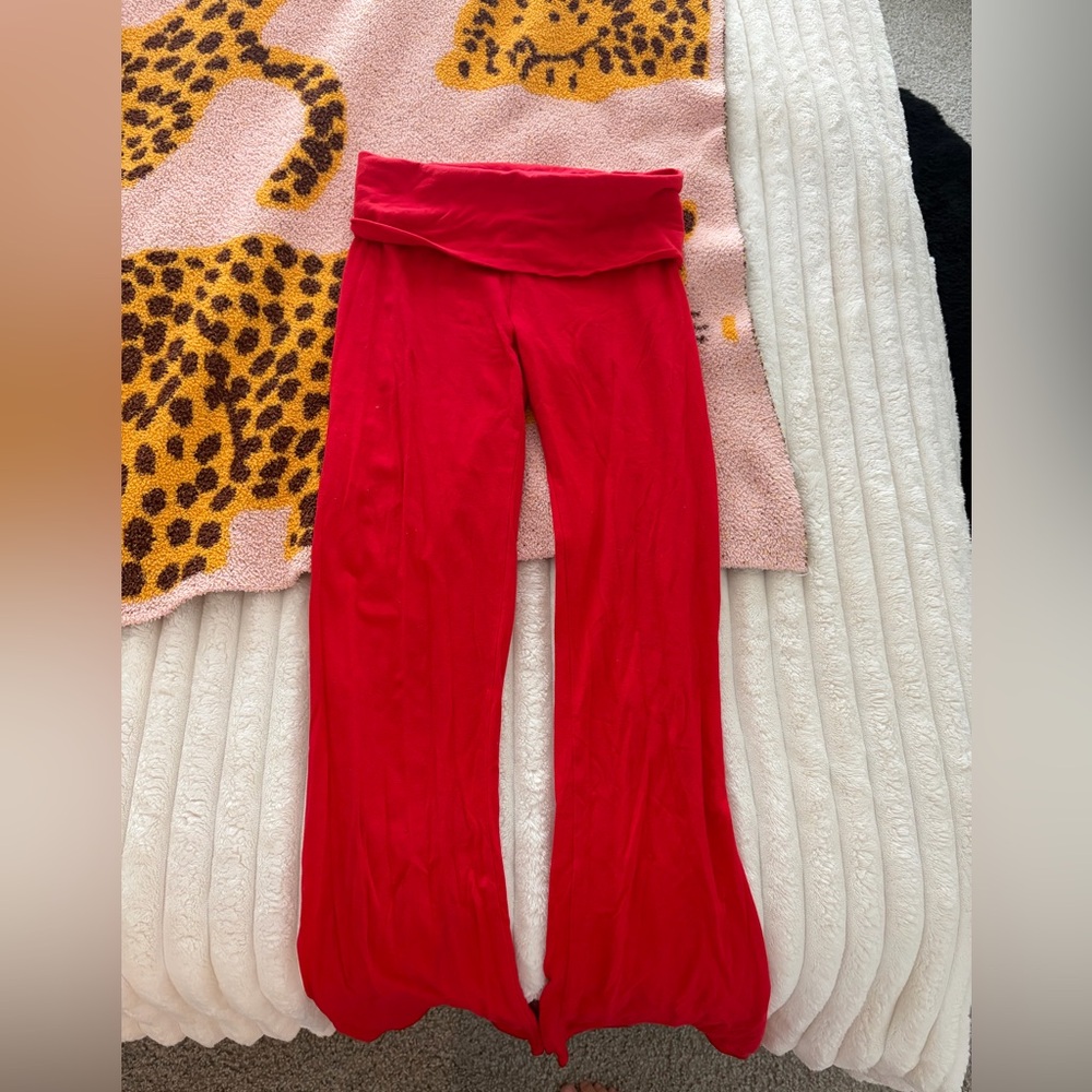 SKIMS Red Fold-Over Waist Flare Leggings